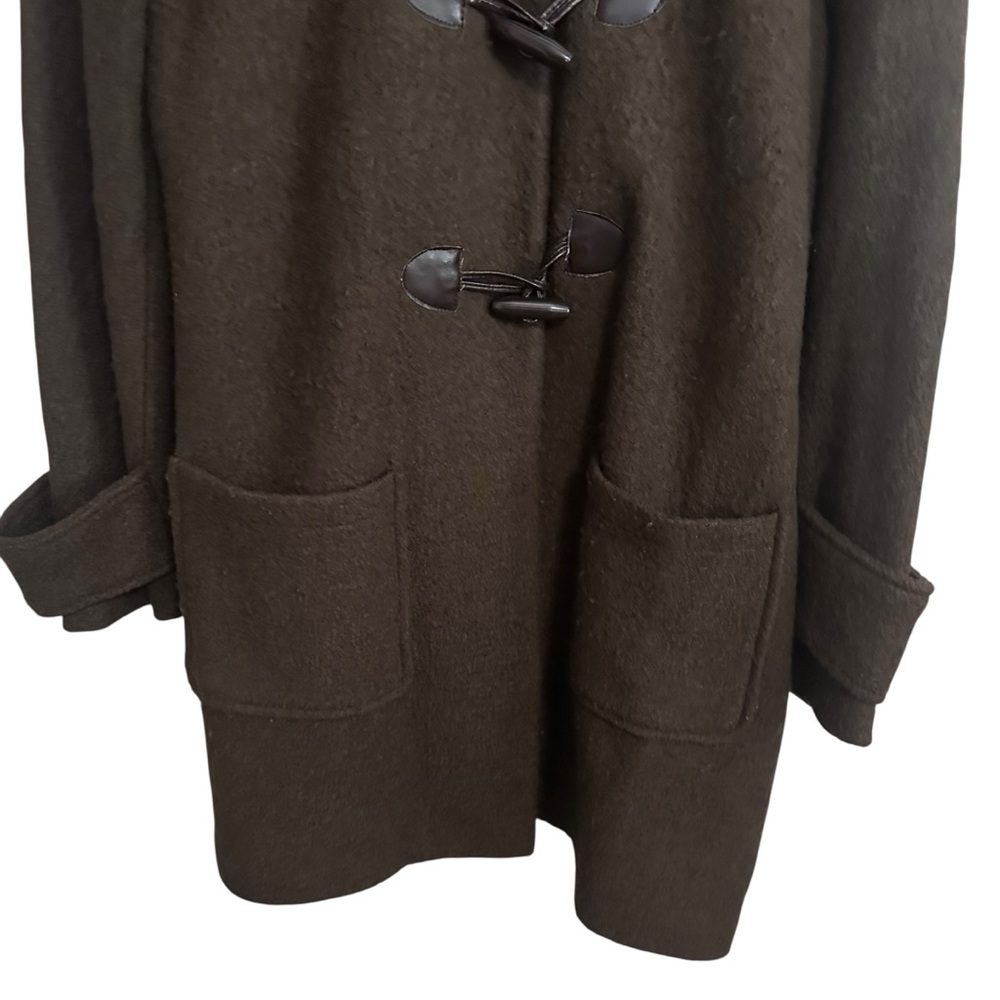 Jones NY Dark Green Wool Blend Button Up Trench Hooded Coat Size XL - Picture 2 of 8